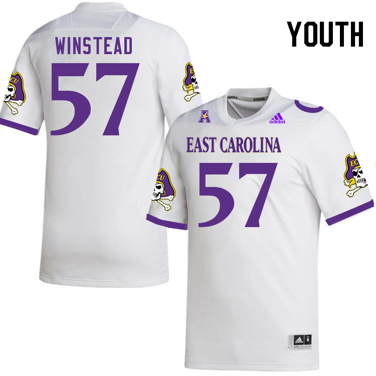 Youth #57 Brock Winstead ECU Pirates 2023 College Football Jerseys Stitched-White - Click Image to Close